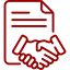 Icon of a paper with writing on it and two hands shaking